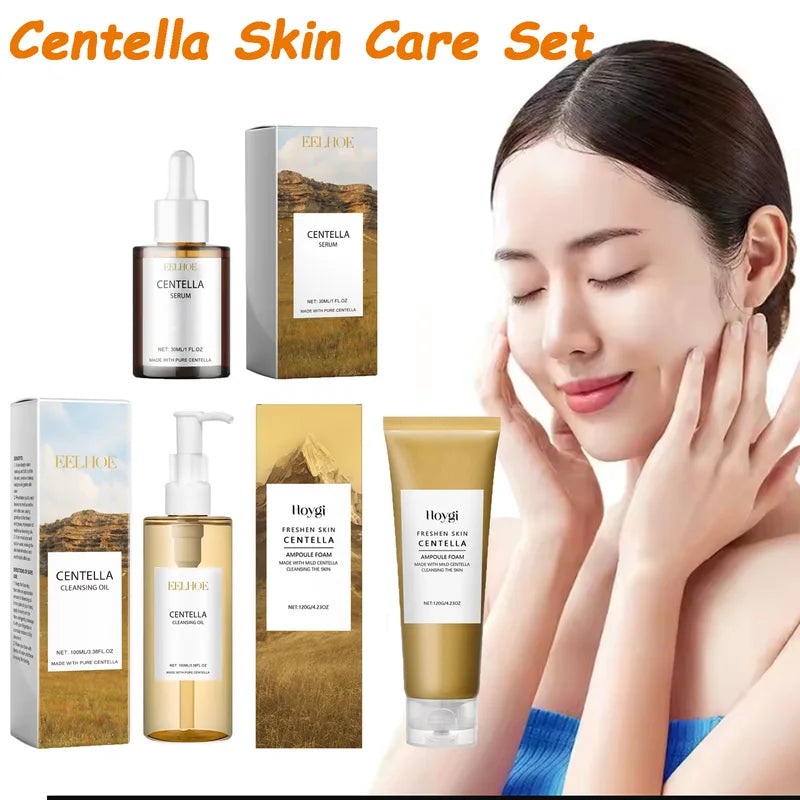 Centella Skin Care Set with Serum, Face Wash & Cleansing Oil - Soothing & Refreshing