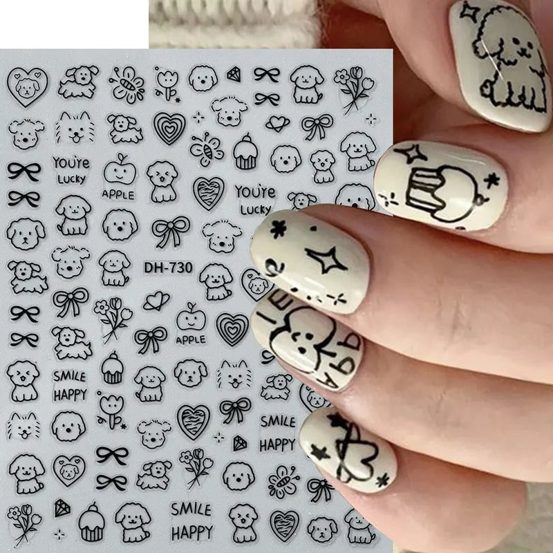 4-Pack Cute Cartoon Nail Art Stickers for DIY Manicure, Kawaii Flower and Animal Designs