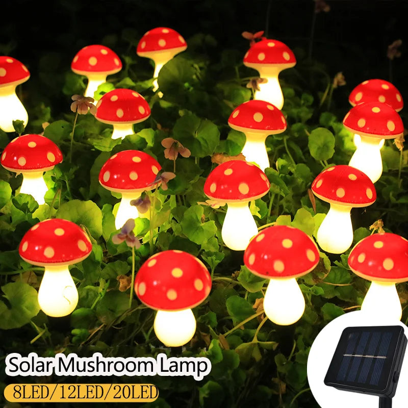 Solar Mushroom Garden Lights - Red LED Landscape Lawn Lamp for Outdoor Decor