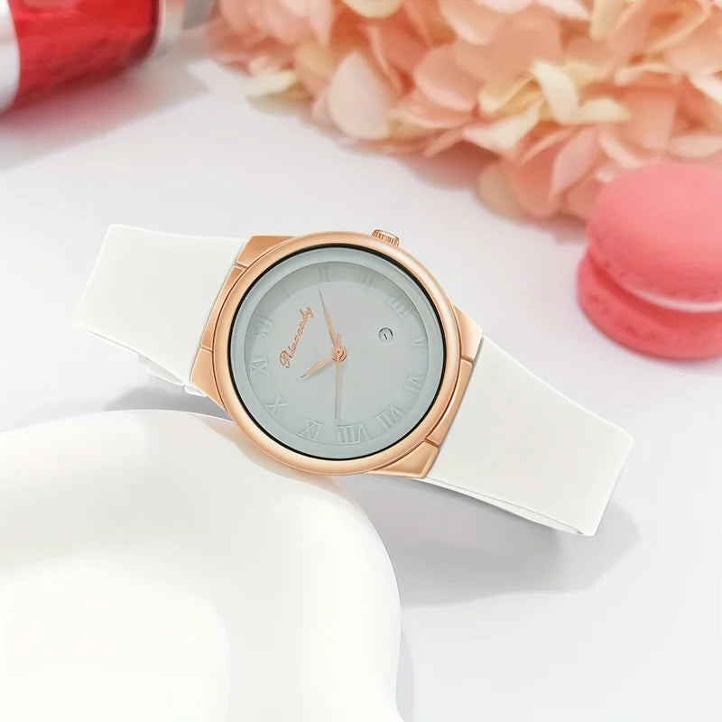 Women’s Fashion Quartz Watch with Silicone Band and Calendar Function
