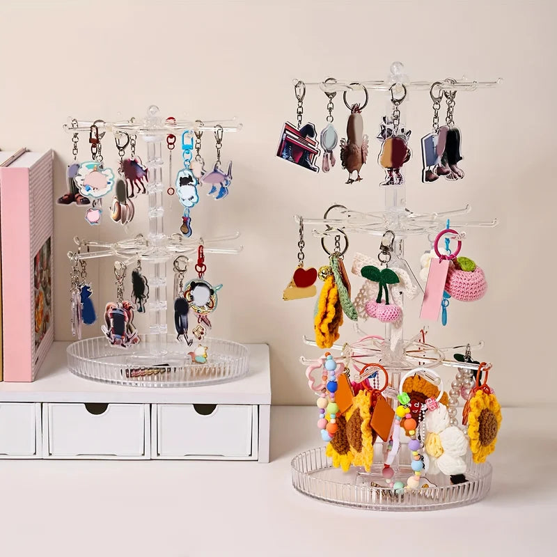 Multi-Layer Rotatable Jewelry Display Rack with Hooks for Organizing Bracelets & Accessories