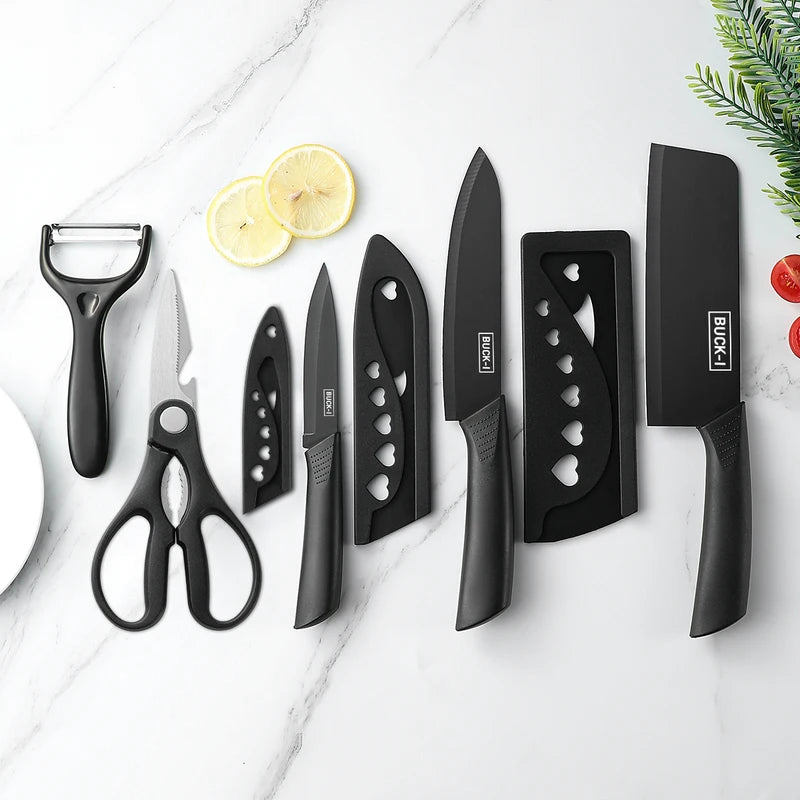 3/5pcs Kitchen Knife Set - High-Grade Black Steel Stainless Steel Household Knives