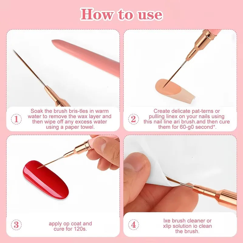 Professional Nail Art Liner Brush Set with 5 Sizes - Fine Detail Painting & French Stripe