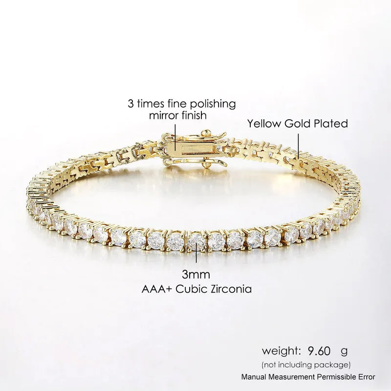 Iced Out Crystal Tennis Bracelet for Men Women Punk Hip Hop Jewelry