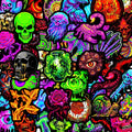 Fluorescent Skull Demon Horror Stickers - 50 Pack for Helmets, Phones, Luggage, & More