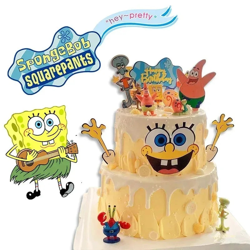 Cartoon Cake Topper for Birthday Party Decoration - SpongeBob Flag Insert