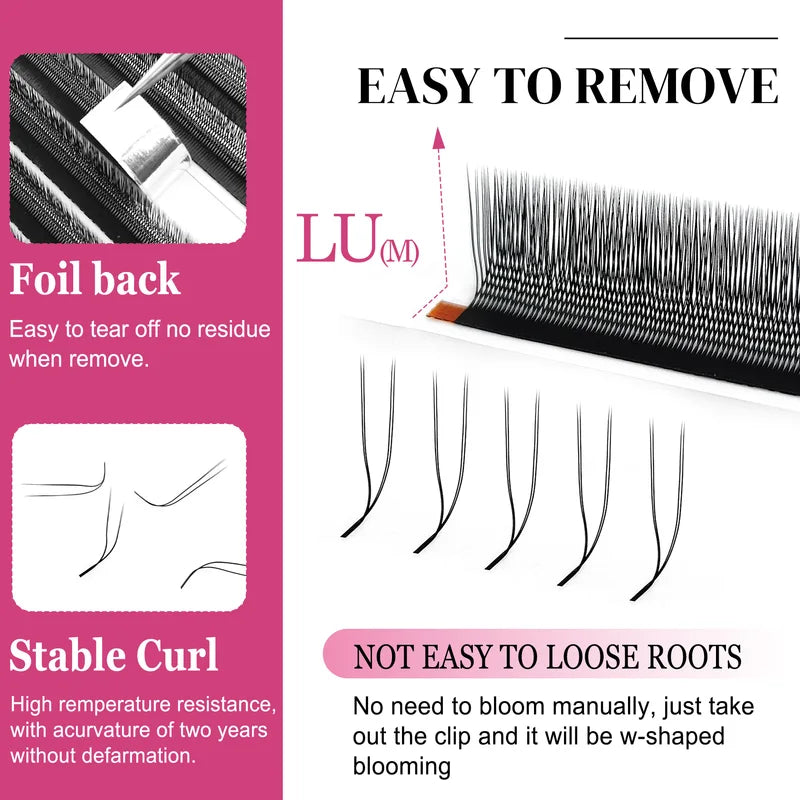 False Eyelash Extensions 2D U-Shaped Natural Black Soft Fans Individual False Lashes