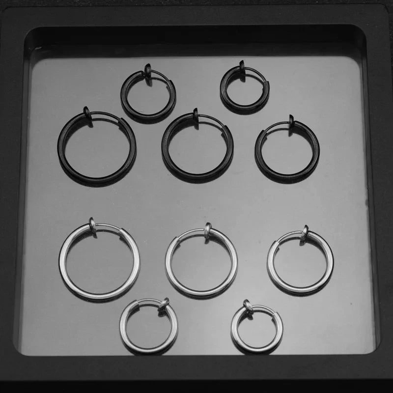 2Pcs Small Hoop Spring Ear Clips Earrings No Piercing Painless Fake Jewelry