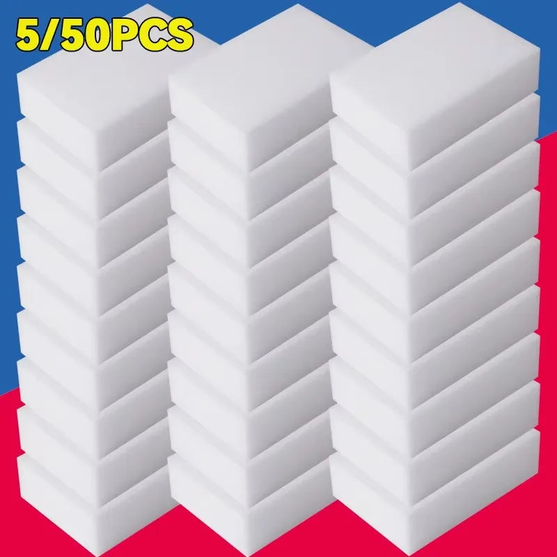 Multi-Purpose Melamine Sponge Erasers for Cleaning Kitchen Bathroom Car - Pack of 5/50