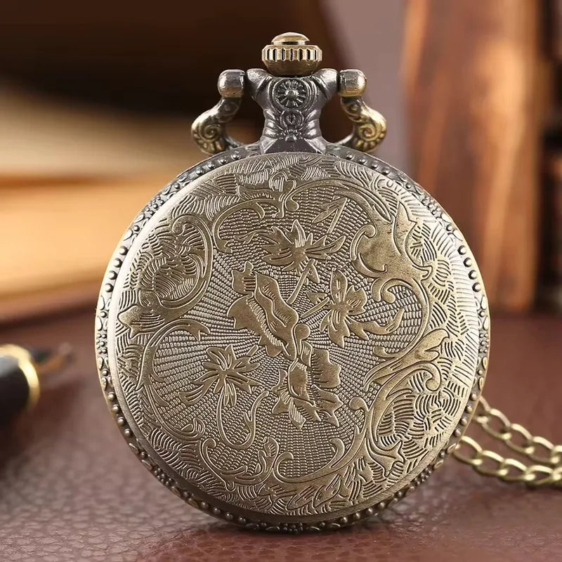 Vintage Steampunk Eagle Pendant Necklace with Bronze Metal Pocket Watch and Chain