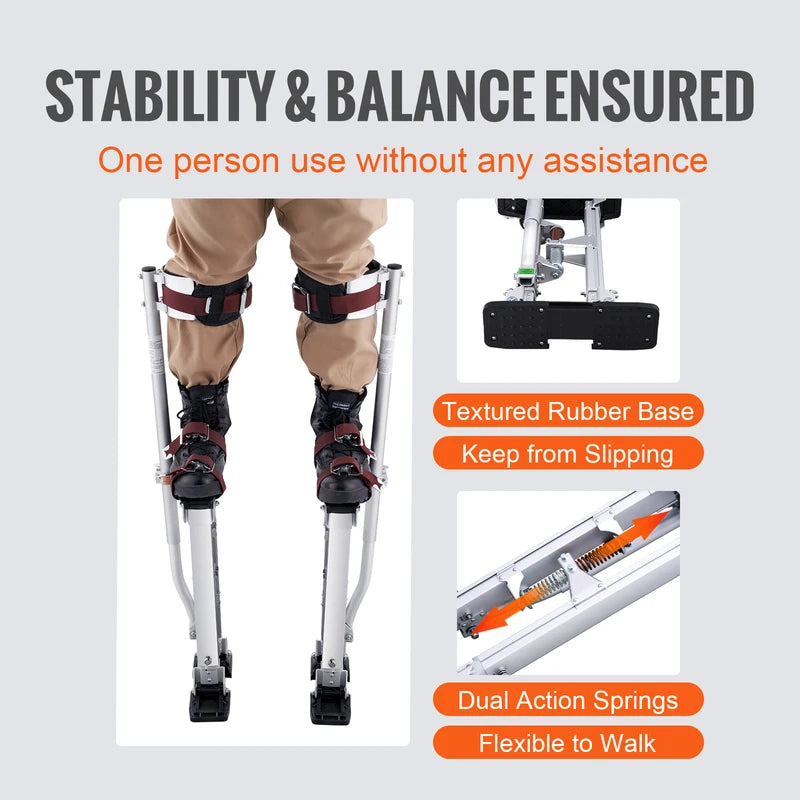 Adjustable Aluminum Drywall Stilts 18-36 inches with Knee Pads & Non-Slip Base