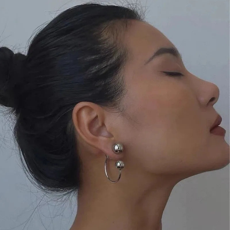Geometric Round Bead Earrings with Irregular Front and Back Design - Handmade Jewelry