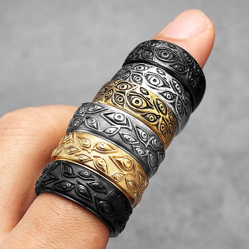 Men Punk Rock Stainless Steel Devil Multi Eyes Ring with Color Options and Sizes