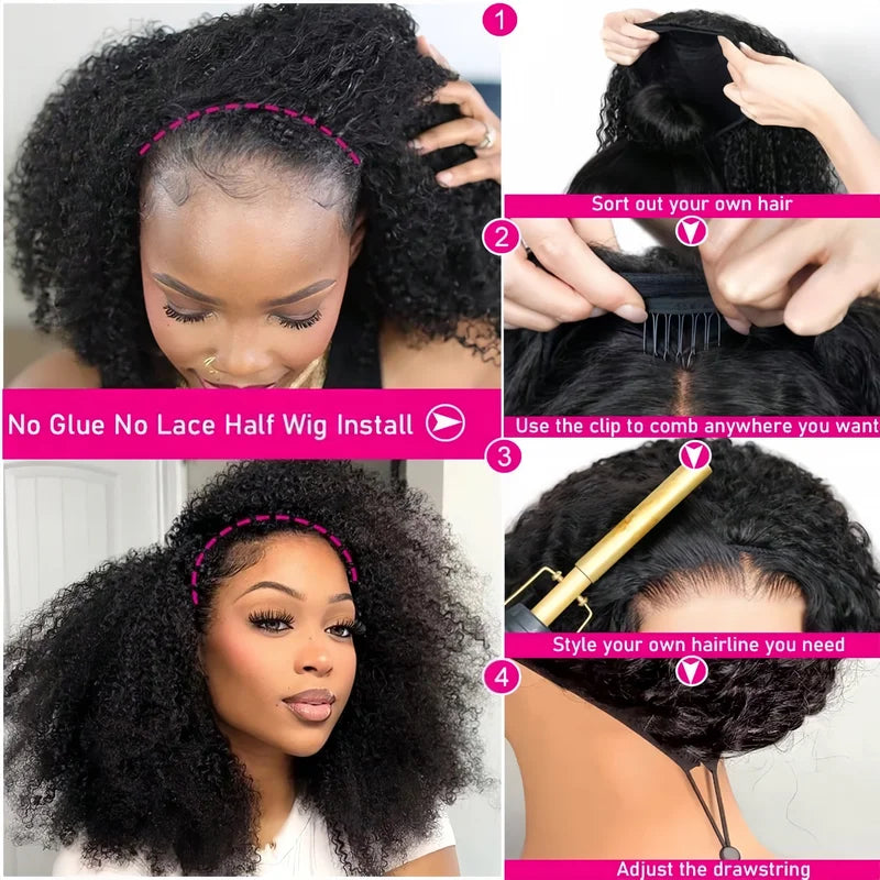 Kinky Curly Human Hair Wig 250% Density Seamless Flip Over 3-in-1 Wear No Glue