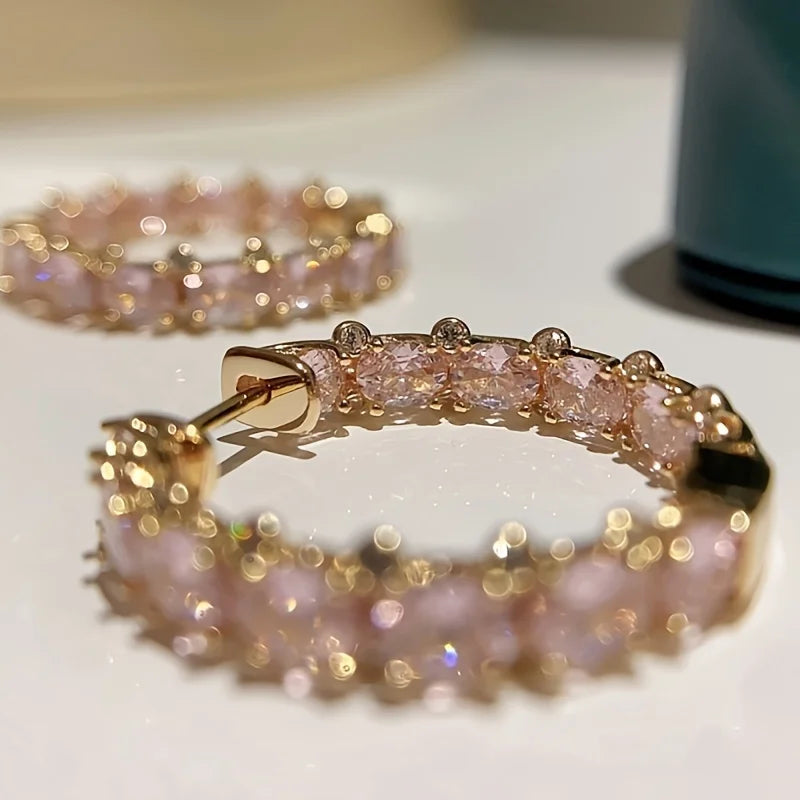 Princess Cubic Zirconia Hoop Earrings for Women Jewelry Gift