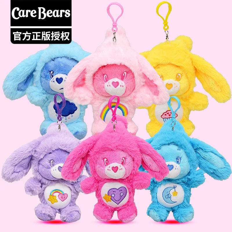 Genuine Carebears Plush Rabbit Keychain Rainbow Bear Doll Pendant Gift for School Bag