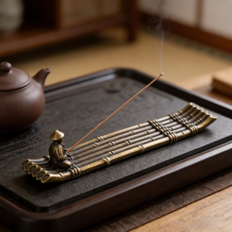 Japanese Style Incense Holder Boat with Men Fishing - Aromatherapy Home Decor