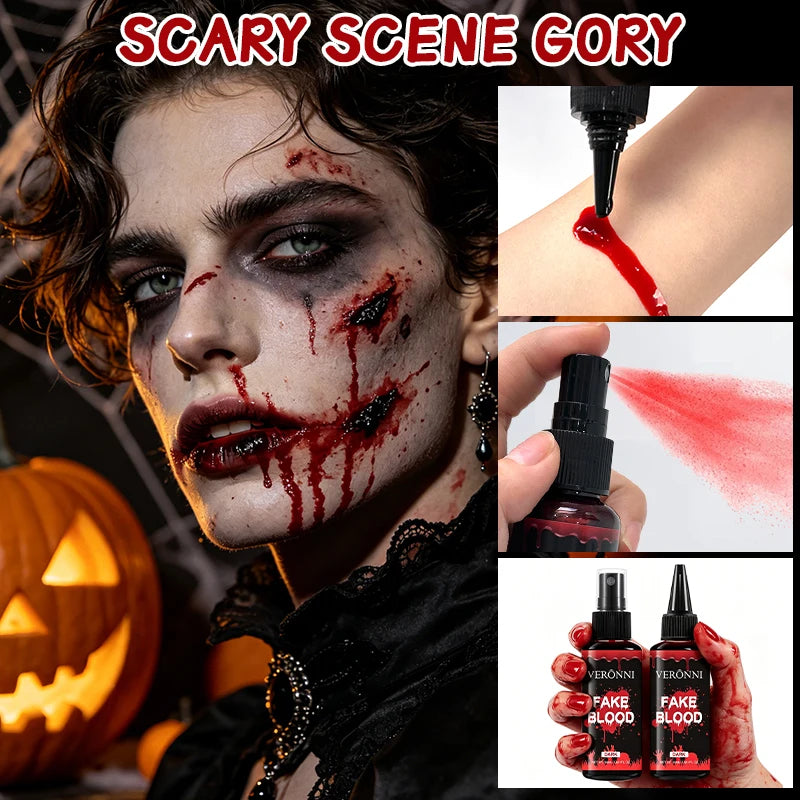 Fake Blood Spray - Washable, Long-Lasting Horror Makeup for Halloween & Cosplay
