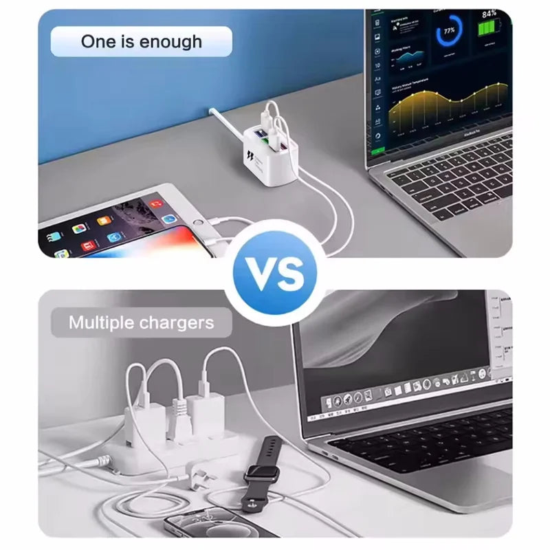 USB Charging Station 6-in-1 Power Strip with Fast Charging - 1m Cord, Multiple USB Ports