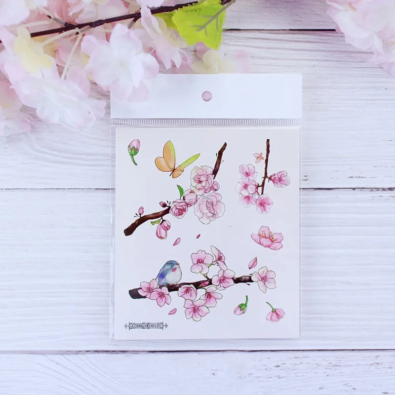 Waterproof Sakura Flower Tattoo Stickers for Body & Arm Art - 12 Sheets