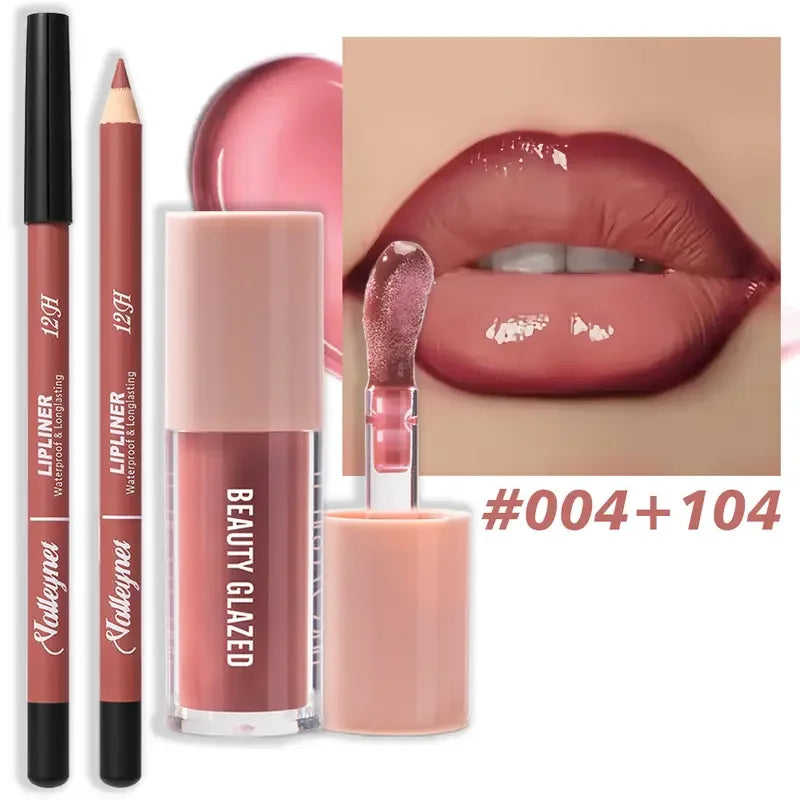 Waterproof Matte Lip Makeup Set with Lip Liner & Glaze - Long-Lasting, Assorted Colors