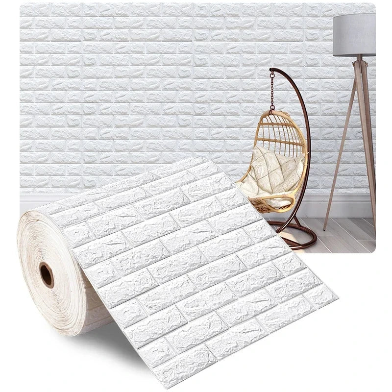 Self-Adhesive 3D Brick Wall Wallpaper Waterproof Wall Covering for Living Room & Bedroom