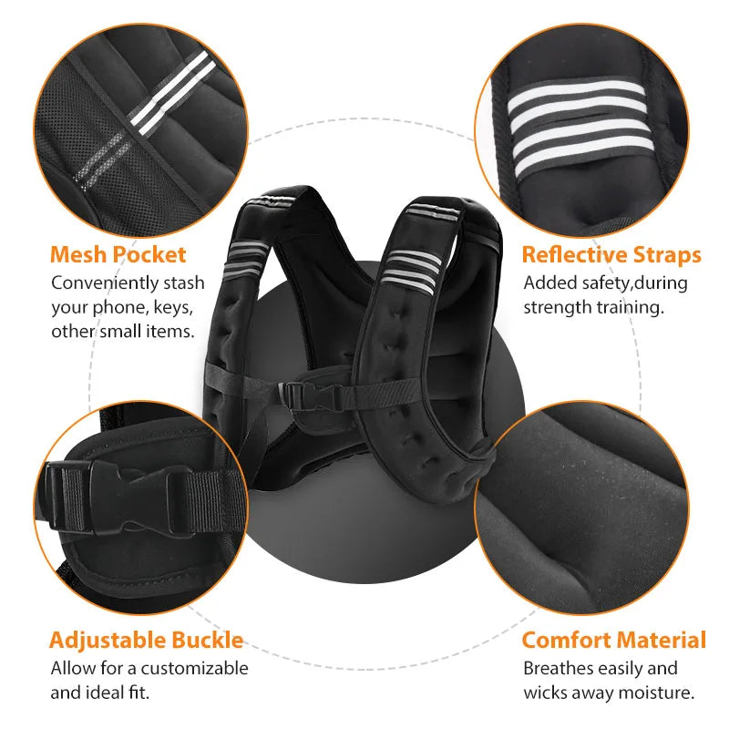12lb Adjustable Weighted Vest for Fitness & Strength Training – Reflective Stripes