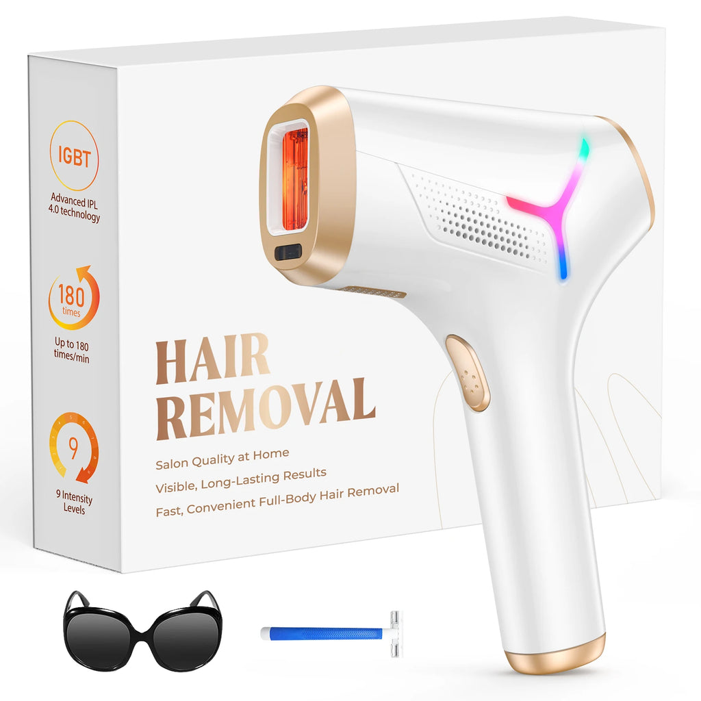 IPL Hair Removal Device with 999999+ Flashes for Face & Body - Painless & Permanent