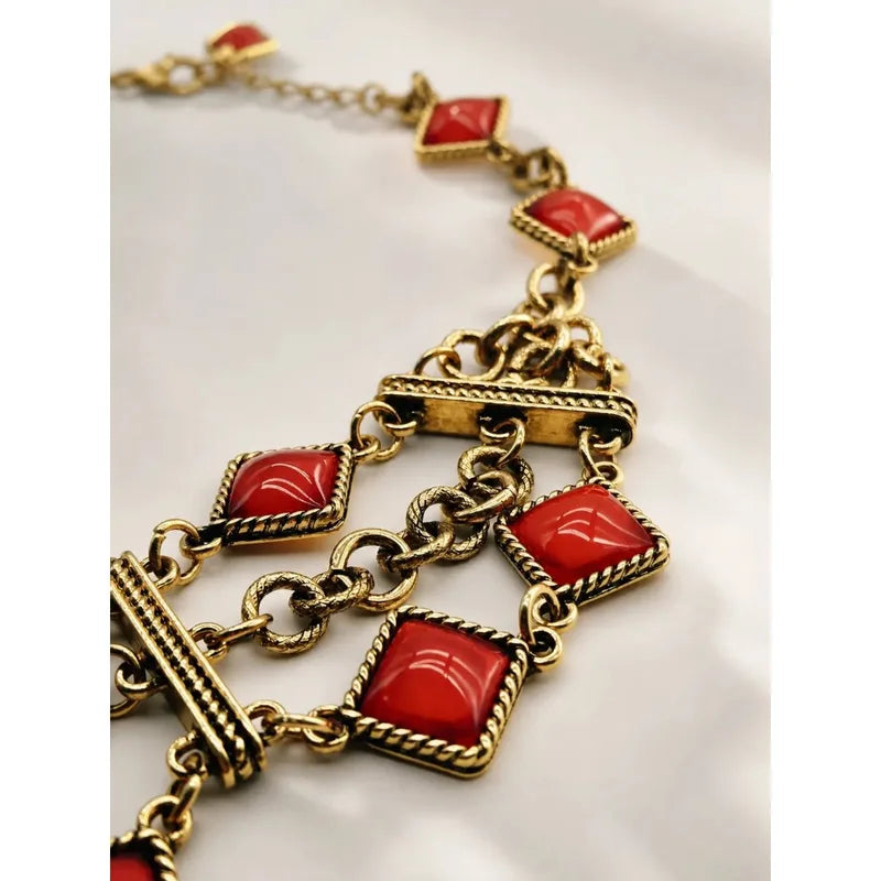 Red Multi-Layer Short Necklace Holiday Jewelry 0308