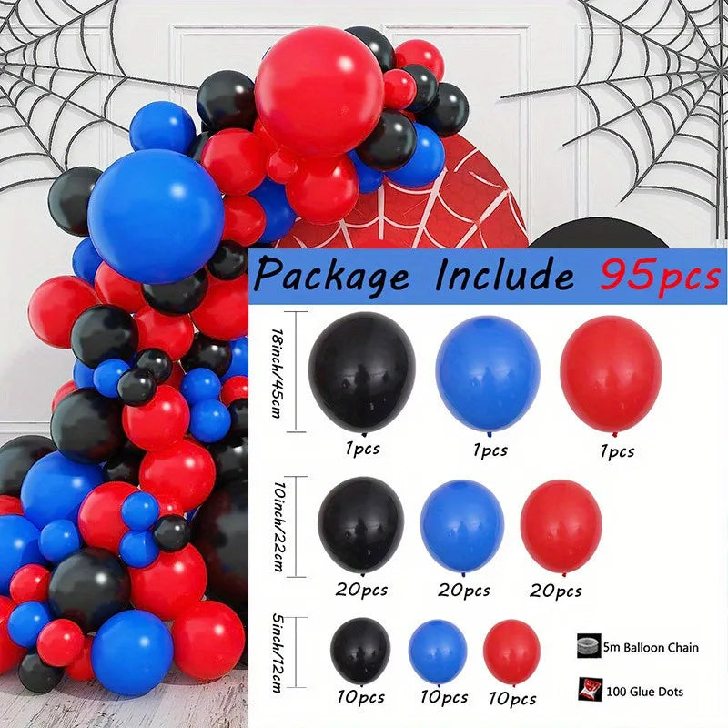 95Pcs Latex Balloon Chain Set for Kids Birthday Party Decorations - Red Black Blue