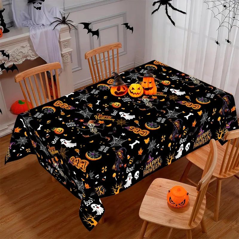 Halloween Tablecloth 130x220cm Disposable Plastic Party Covering Ghost Skeleton Witch Design Black