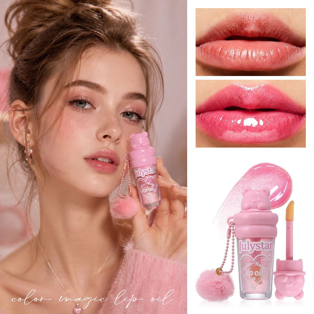 Kawaii Bear Lip Gloss Oil, Natural Color Changing, Plump & Glossy Lips
