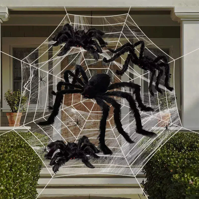 Giant Black Plush Halloween Spider Decor - Indoor Outdoor Haunted House Props