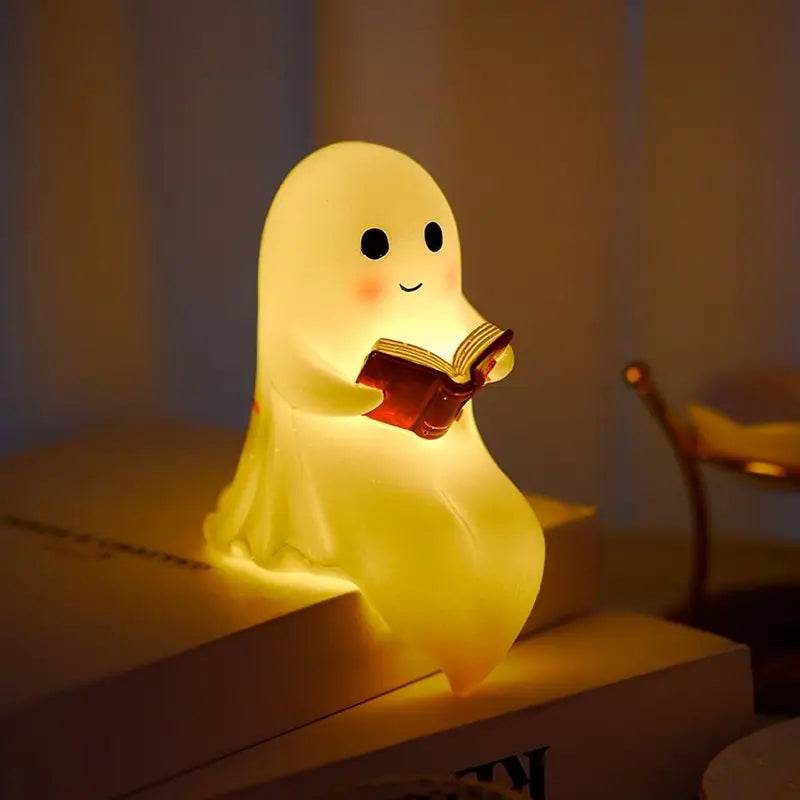 Cute Ghost Reading Book Lamp - Halloween Night Light for Bedroom & Decor