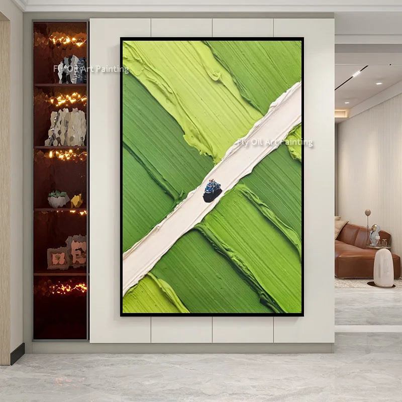 Abstract Countryside View Canvas Wall Art - Thick Oil Painting for Home Decor