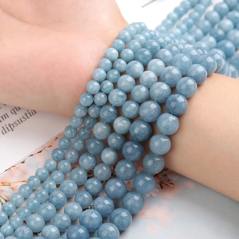 Natural Aquamarine & Agate Bead Set - Round Loose Spacer Beads for Jewelry Making