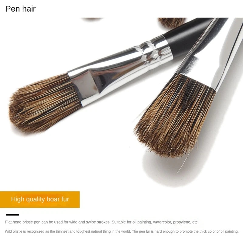 6-Piece Paintbrush Set with Wild Boar Hair for Oil & Acrylic Painting