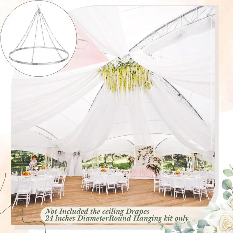 12/24 Inch Silver Metallic Ceiling Drape Kit for Weddings & Events - Hardware Included