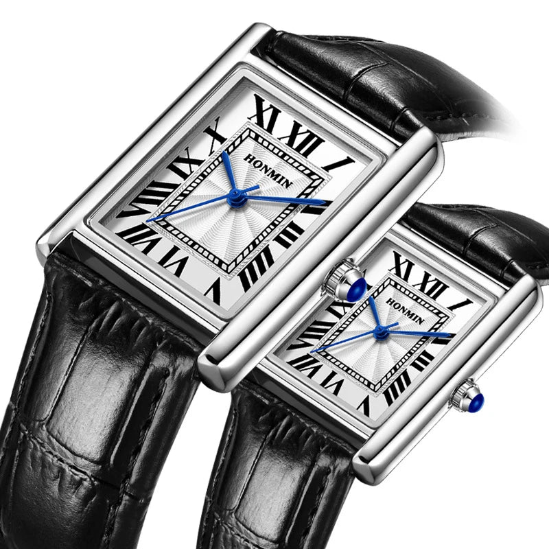 Unisex Square Leather Waterproof Quartz Watch - Business Casual Couple Watch