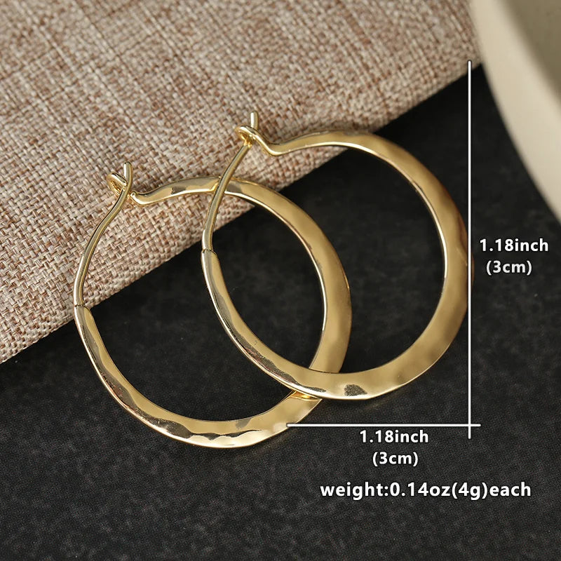 Large Gold Plated Hoop Earrings for Women - Vintage Hammer Pattern Jewelry