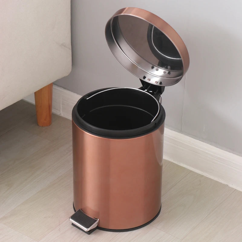 3L Stainless Steel Pedal Trash Can with Close Lid and Removable Inner Bucket - Gold