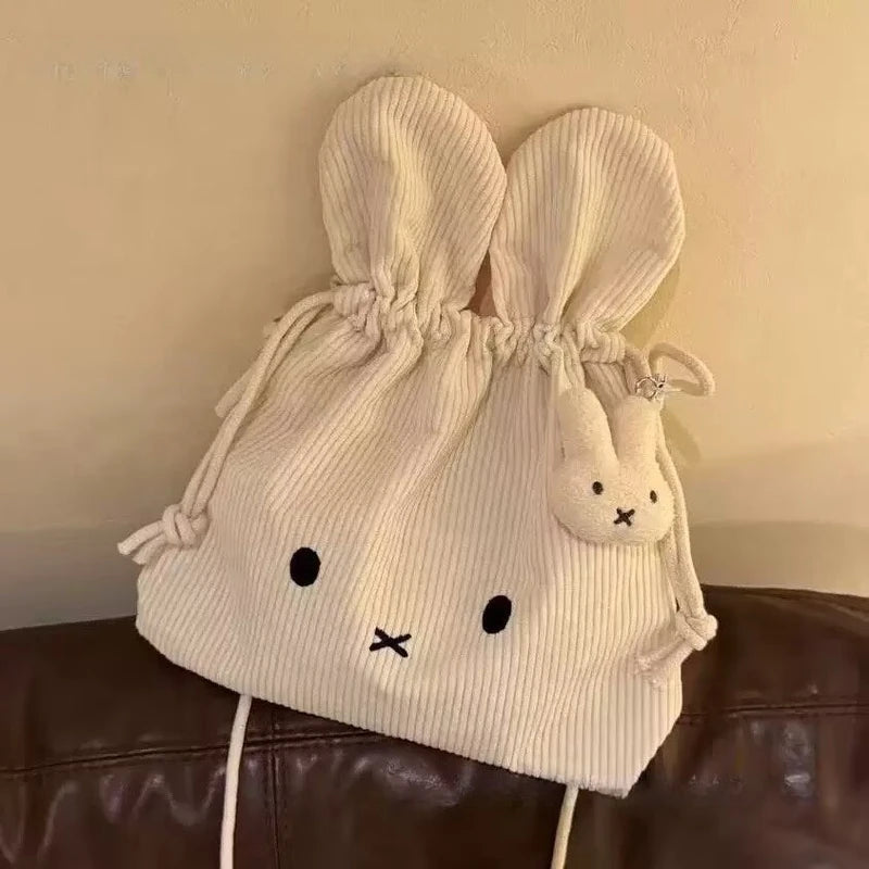Kawaii Corduroy Makeup & Storage Bag with Drawstring - Cute Portable Organizer