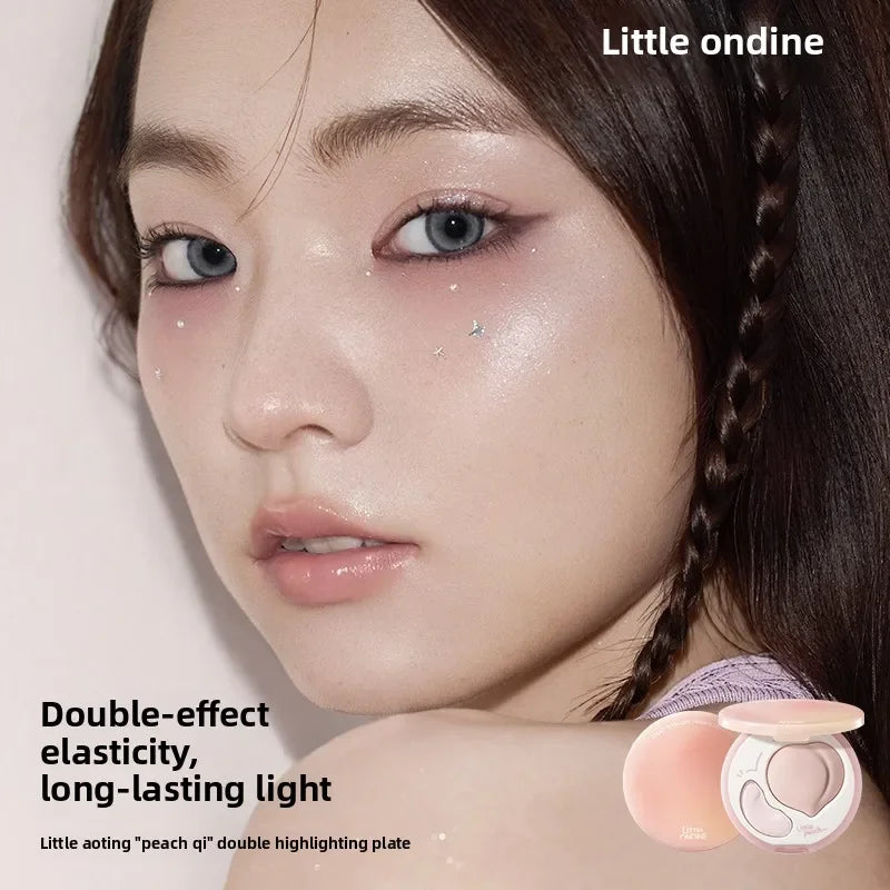 Peach Highlighter Palette with Duo Color Matte Face Brightener & Bronzer