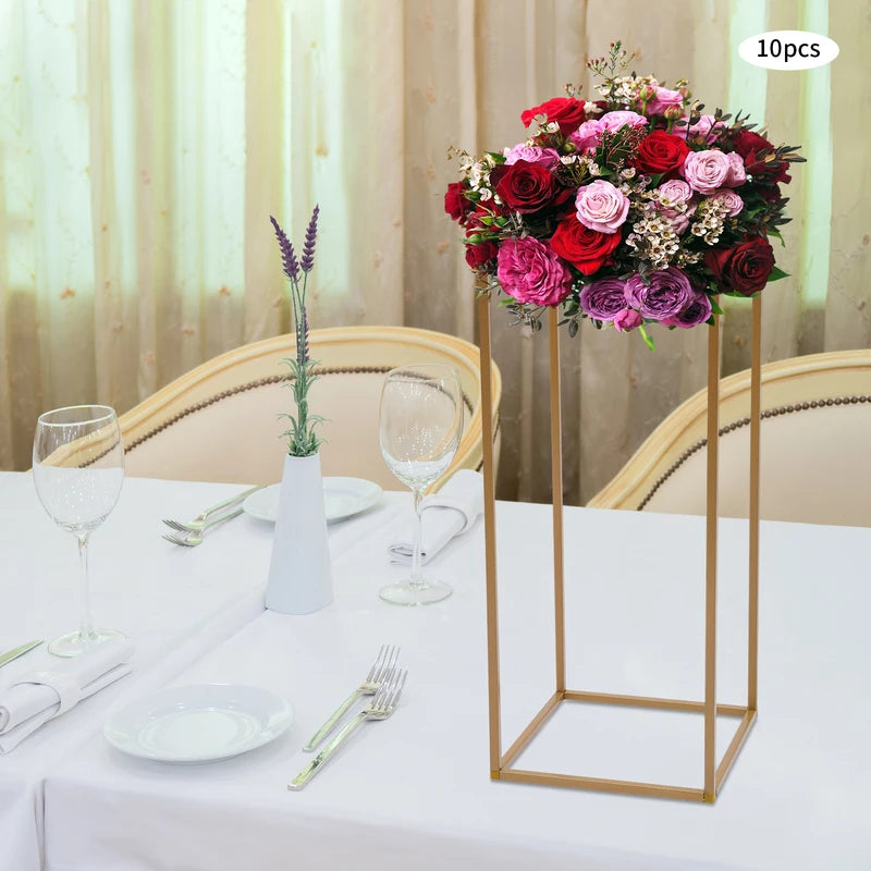 10-Pack Metal Flower Stands for Wedding & Event Decor - Gold Geometric Vase Holders