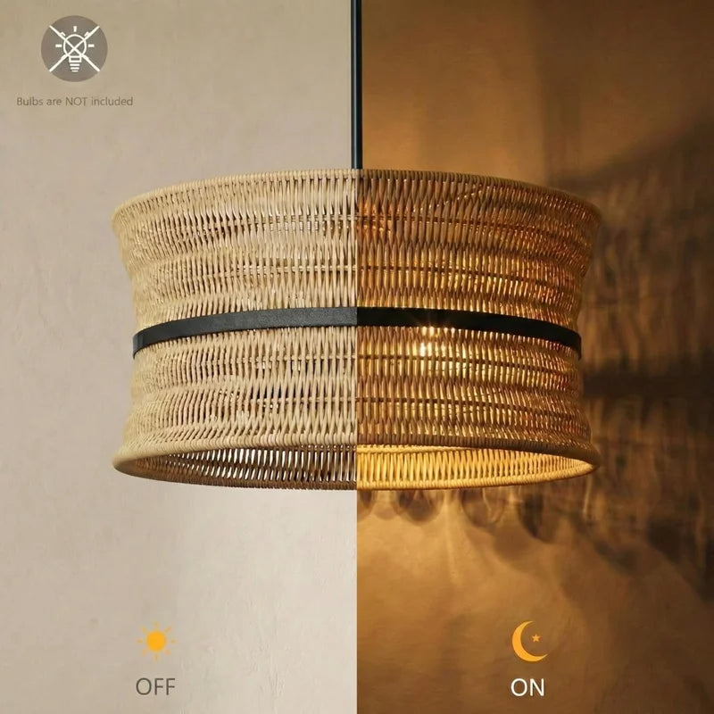Wicker Boho Chandelier - 4-Light Rattan Pendant Light for Dining & Living