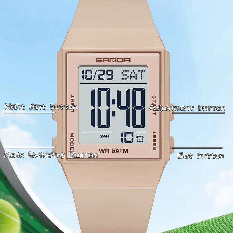 Women's Digital Sports Watch Waterproof Silicone Strap 3ATM LED Display Gift