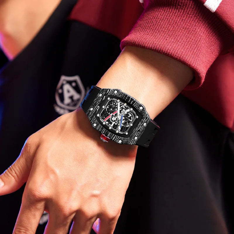 Trendy Quartz Watch for Men with Colorful Stripes and Painted Dial - Classic Date