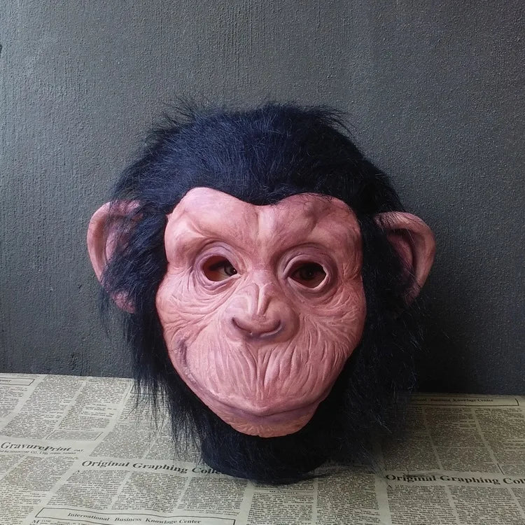 Latex Monkey Mask with Wig Funny Full Face Animal Costume Accessory for Halloween & Party