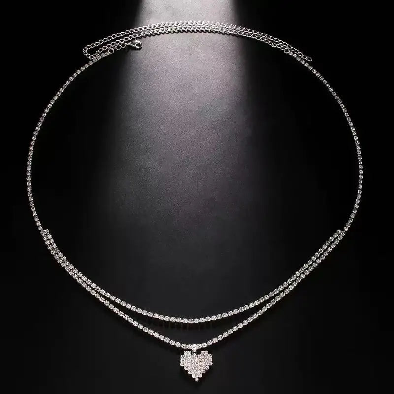 Luxury Rhinestone Double Chain Water Drop Waist Body Jewelry for Women Crystal Belly Chain