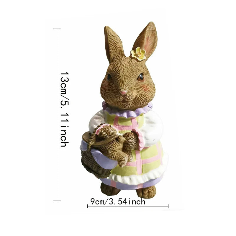 Mini Resin Rabbit Figurines for Easter Holiday Decor - 5 Inch Set